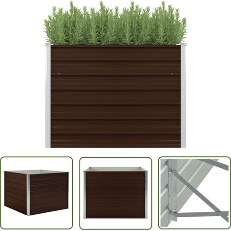 The Living Store Jardinière surélevée Marron 100x100x77 cm Acier galvanisé - Jardin Contemporain - Jardinière Surélevée - Pot De Fleurs Extérieur - Jardinière Acier Galvanisé - Jardinière Rectangulair (1/5)