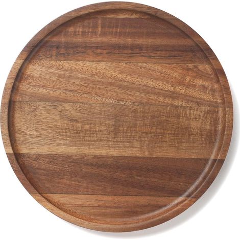 Plateau rond en bois d'acacia 25 x 25 x 2 cm, plateau de service et décoration pour cuisine et salon (1/5)