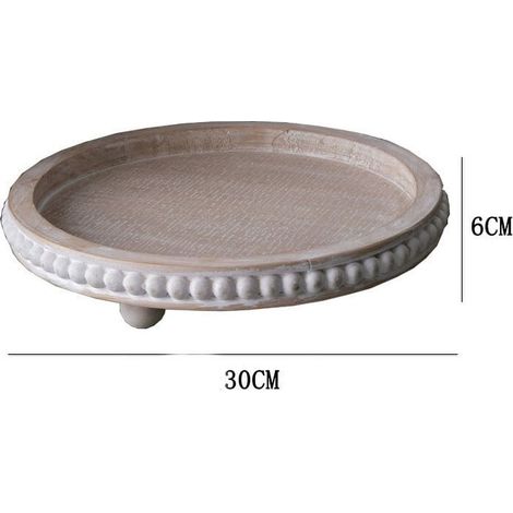 Plateau Décoratif Ronde - Bois Massif - Pour Savon Bougie Parfum Éponge - Salle De Bain Cuisine - Diamètre 30 Cm - 1 Pièce