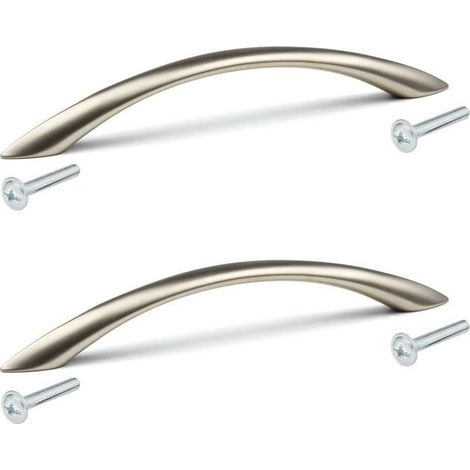 2x Poignée de meuble métal finition nickel satiné entraxe 128mm hauteur 28mm tiroir armoire avec vis (1/4)