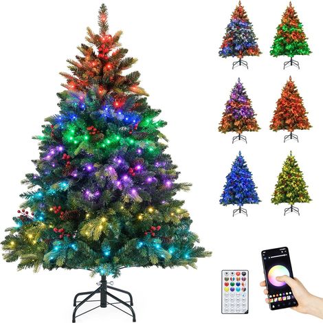 COSTWAY Albero di Natale Artificiale 150/180 cm, con 250/370 Luci RGB Multicolori Controllabili tramite APP, 584/1054 Rami in PE & PVC, 23/41 Pigne e 23/41 Bacche Rosse e Controllo Remoto (150 cm) (1/5)