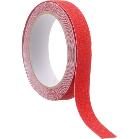 Ruban de traction antidérapant - 2,5 cm x 5 m - Imperméable - Haute friction - Résistant aux intempéries - Antidérapant - Pour marches d'escalier d'intérieur et d'extérieur - Rouge (1/4)