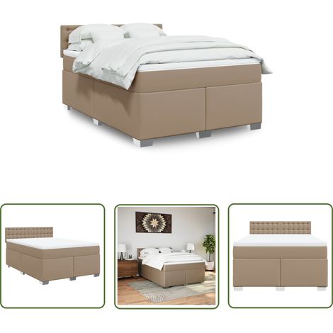 The Living Store Boxspringbett Matratze Cappuccino-Braun 140x200cm Kunstleder - Boxspringbett - Doppelbett - Bettenrahmen - Lattenrost - Kunstleder (1/5)