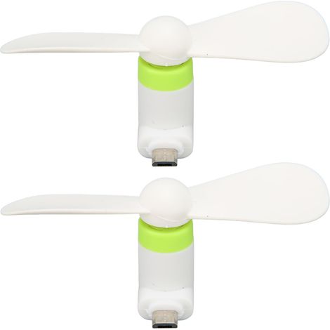 Lot de 2 mini ventilateurs pour téléphone portable 2 en 1, compatibles avec les interfaces micro USB et USB-C, blancs. (1/5)