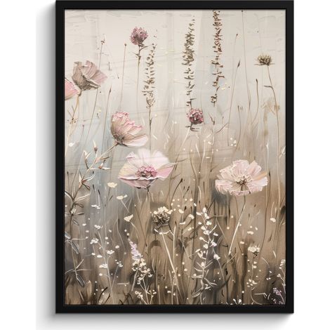 AFFICHE ENCADRÉE Fleurs - Rose - Moderne - Beige Tableau Décoration Murale 60x80 (1/5)