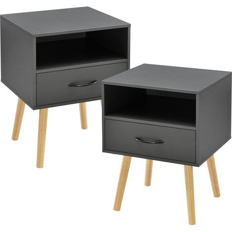 Set Gävle di 2 Comodini con Cassetto e Scomparto - Grigio Scuro [en.casa] (1/5)