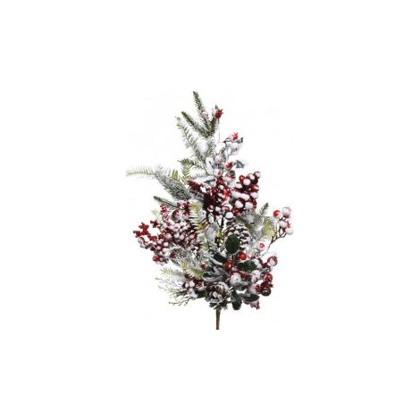 Branche décorative avec baies rouges et pommes de pin effet glace 10x20x h70 cm
