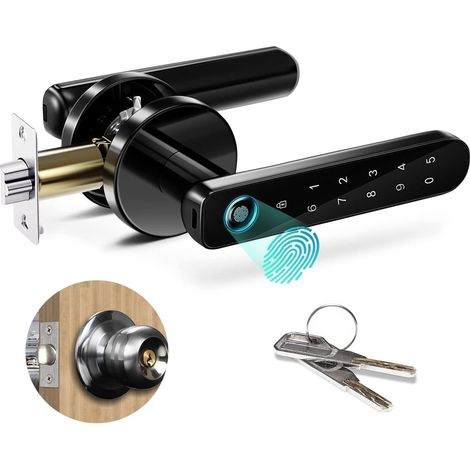 Serrure de porte intelligente Serrure électronique Tuya numérique biométrique lecteur d'empreintes digitales intelligent poignée de serrure de porte mot de passe de sécurité serrure de bouton de porte (1/5)