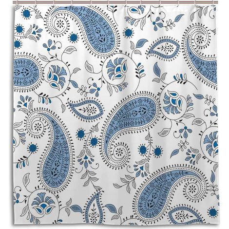 Rideaux de douche imperméables en Polyester, lavables en Machine, décoration pour la maison, l'hôtel, la salle de bain, motif cachemire bleu, 90x180cm (1/4)