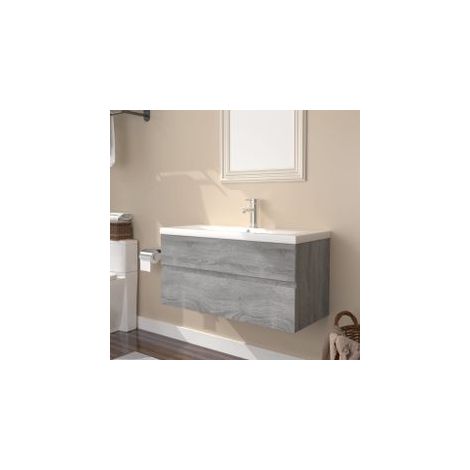 Meuble lavabo avec bassin intégré Sonoma gris Bois d'ingénierie