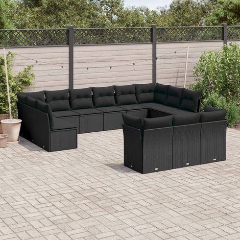 Ensemble de Jardin Modulable 13 Pièces  Canapé Noir en Résine Tressée avec Coussins Épais Lavables (1/3)