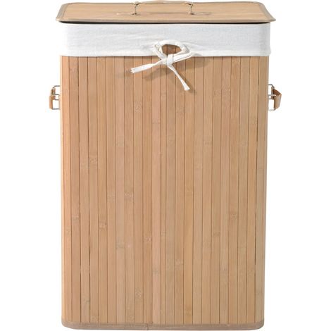 Cesta Portabiancheria 40x30x60 cm in Bambù con Coperchio e Fodera Rimovibile (1/5)