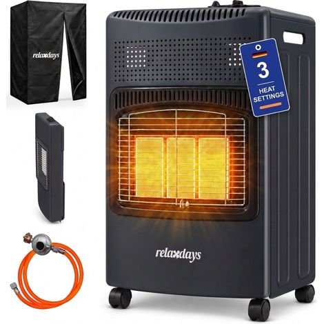 Relaxdays Metal Gas Heater, 3 Ceramic Plates, 1500-4200W, Piezo Ignition & Infrared, Outdoor, Black (1/5)