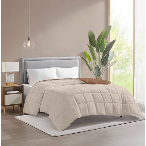 Piumino invernale caldo piumone 3 misure double face microfibra anallergico Marrone/Panna - 2 Piazze
