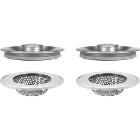 2 Pcs Bouchon D'évier De Cuisine avec Poignée Et Couvercle Argent (1/5)