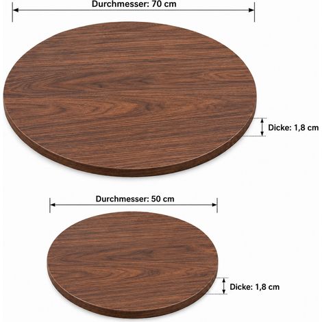 Ensemble de 2 plateaux de table ronds, Ø 70 cm et Ø 50 cm, aspect noyer – panneaux mélaminés de 18 mm, plateaux uniquement, structure non incluse (1/4)