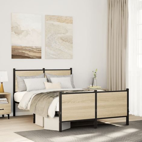 Estructura de cama sin colchón metal roble  120x190 cm