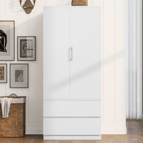 Armoire penderie 70x50x175 cm, dressing de chambre, étagères de rangement, rangement ouvert, tiroirs pratiques, bois blanc (1/5)