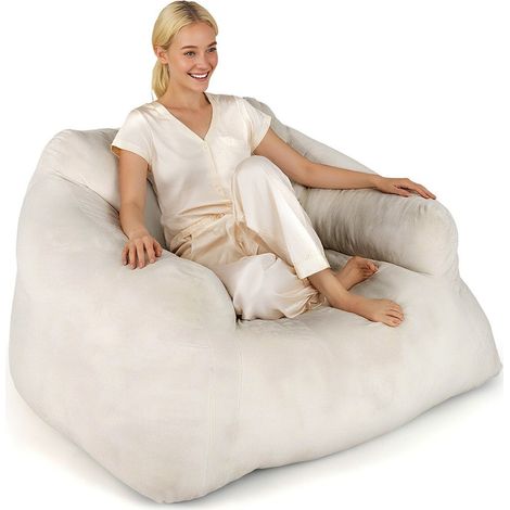 Sillón Puff con Funda de Terciopelo, Base Antideslizante, 124x110x68 cm, Beige (1/5)