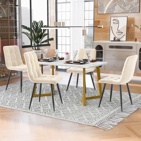 Esstisch Küchentisch platzsparend mit 4 Stühlen Beige OKMYHOME (1/4)