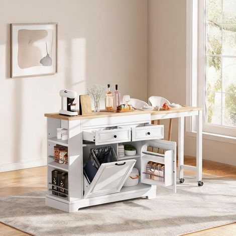 Îlot de cuisine blanc coulissant avec plan de travail extensible (1/5)