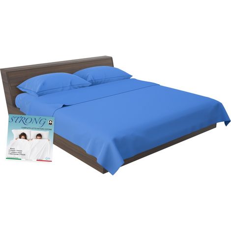 COMPLETO lenzuolo STRONG LENZUOLA tinta unita BLUETTE puro COTONE Made in Italy Una Piazza (1/5)