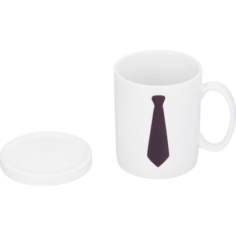 Tasse thermo-sensible à motif cravate changeant de couleur avec couvercle, idéale pour café au bureau ou à la maison.