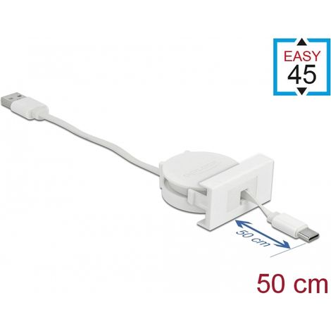 Delock USB 2.0 cable modular retráctil Easy 45 USB Tipo-A a USB Type-C⢠blanco