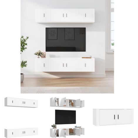 TV-Schrank Weiß - vidaXL 6-tlg. TV-Schrank-Set Weiß Holzwerkstoff - Wandmontage (1/5)