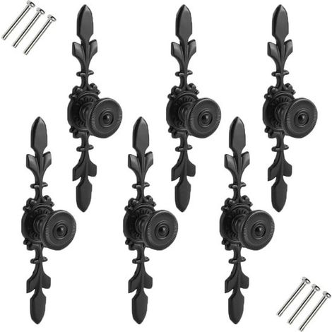 Maniglie per porte e pomelli per mobili in stile vintage nero - Set di 6 maniglie retrò per mobili, cassetti e armadietti con viti (1/5)