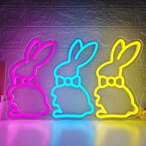 Enseignes lumineuses néon de Pâques : Lapins lumineux, Décoration murale de Pâques (1/5)