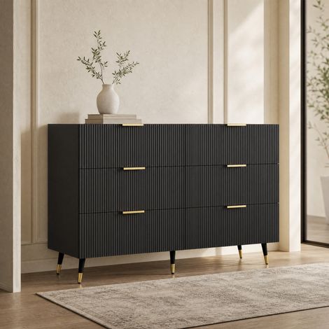 Buffet 120x40x77 cm en panneaux de bois noir, avec rangement moderne pour salle à manger FloraGrace (1/5)