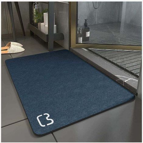 Non-slip bath mat 60 x 90 cm, super absorbent, made of diatomaceous earth, soft microfiber, quick-drying (navy blue)