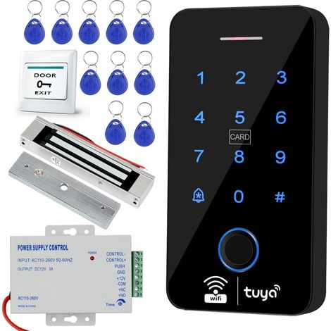Kit système contrôle accès WiFi avec clavier empreintes digitales étanche IP68 verrouillage magnétique NC 180 kg 350 LB porte-clés RFID 125 KHz (1/5)