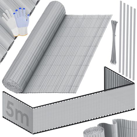 KESSER® PVC valla de privacidad valla de privacidad revestimiento de balcones cortavientos resistente a la intemperie lamas reforzadas  para jardín  balcón terraza exterior  gris claro / 80 x 500 cm (1/5)