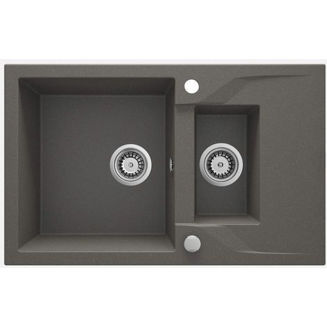 Lavello cucina in granito con 2 vasche e gocciolatoio 78x49 cm antracite metallizzato - Nexyo