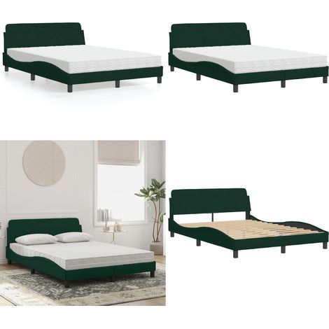 Lit avec matelas vert foncé 140x190 cm velours - Lit Double - Lit Design - Lit Velours - Lit Avec Sommier - Literie - Home & Living (1/5)