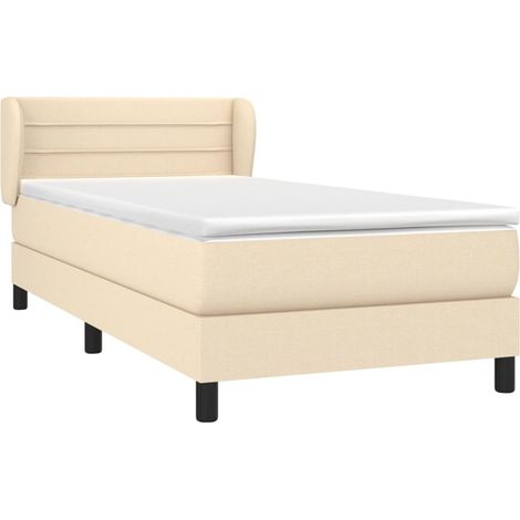 vidaXL Sommier à lattes de lit avec matelas Crème 90x200 cm Tissu (1/5)