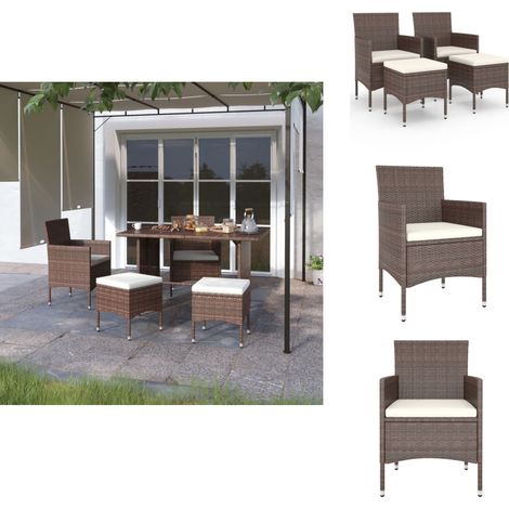 4-tlg. Gartenstuhl und Hocker Set Poly Rattan Braun - Gartensessel - Gartenhocker - Outdoor Möbel - Gartenmöbel Set - Rattan Sessel (1/5)