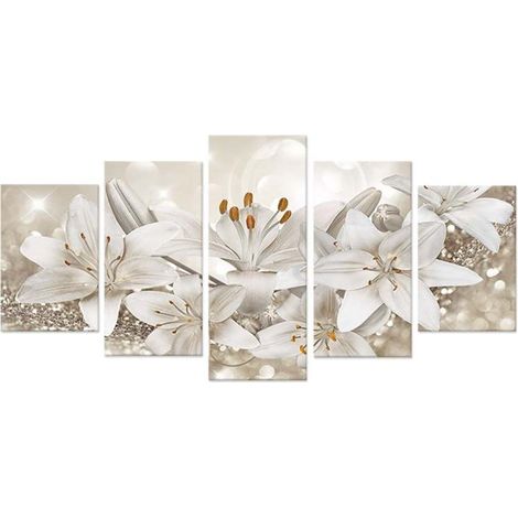Irovami Lys Cinq Articulations Toile Huile Peinture Décorative Moderne Simple Fond de Canapé Blanc (20X30cmX2 20X40cmX2 20x50cmx1) (1/5)