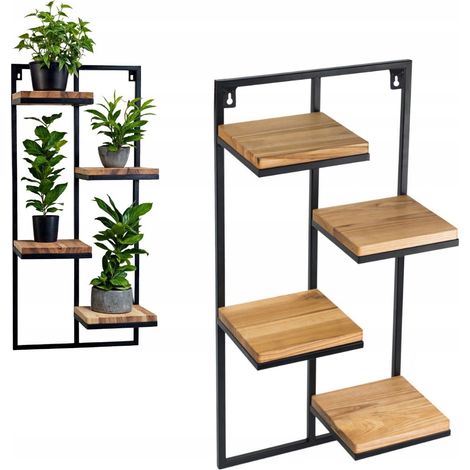 Soporte colgante para plantas de metal y madera, estilo loft, lente negra, 38,5 x 20 x 79,5 cm. (1/5)