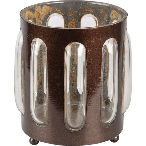 Photophore en Fer Marron Porte-Bougie Chauffe-Plat de Table Ø 14 x 13 cm - PANGIVO (1/4)