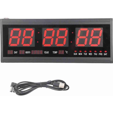 Horloge Murale LED Numérique Rouge 48cm avec Date et Température, Grand Affichage Clair pour Intérieur (1/5)