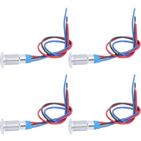 4 jeux de LED rondes précâblées étanches bicolores pour signalisation, anode commune, 8 mm, 36 V (rouge et bleu)