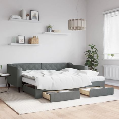 Daybed with Trundle and Drawers Dark Grey 90x190 cm Fabric vidaXL (1/5)