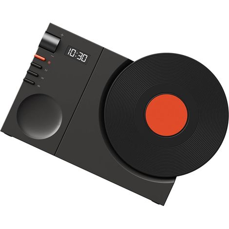 Altoparlante vintage, portatile con orologio digitale, design geometrico, altoparlante Hi-Fi, 10 ore di riproduzione, orologio digitale, ricaricabile tramite USB per casa e ufficio (nero)