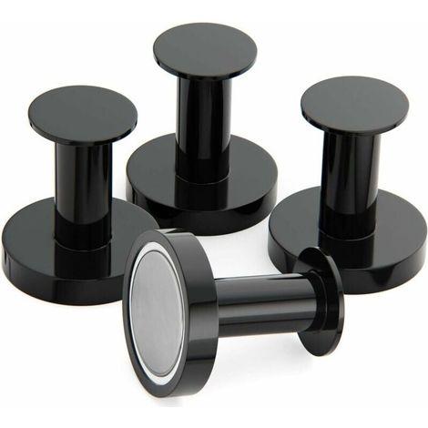 Magnetische Garderobe zum Aufhängen von Mänteln und Taschen, 4 extra starke schwarze Wandhaken, Türhänger mit seltenen Neodym-Metallmagneten, Kühlschranktürhaken