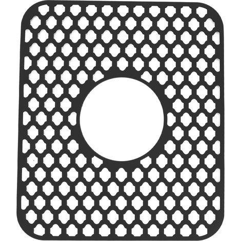 Tapis de protection d'évier en silicone antidérapant et résistant à la chaleur, pour fond d'évier à bonde centrale, style ferme, en acier inoxydable ou en porcelaine, noir. (1/5)