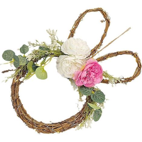 Couronne de Pâques florale en forme de cercle avec lapins, guirlande de lapins en rotin faite à la main
