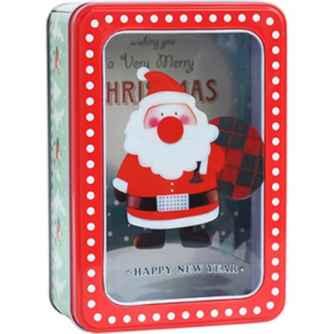 Boîte de rangement carrée en métal transparent sur le thème de Noël, boîte d'emballage pour biscuits et bonbons, rouge. (1/5)